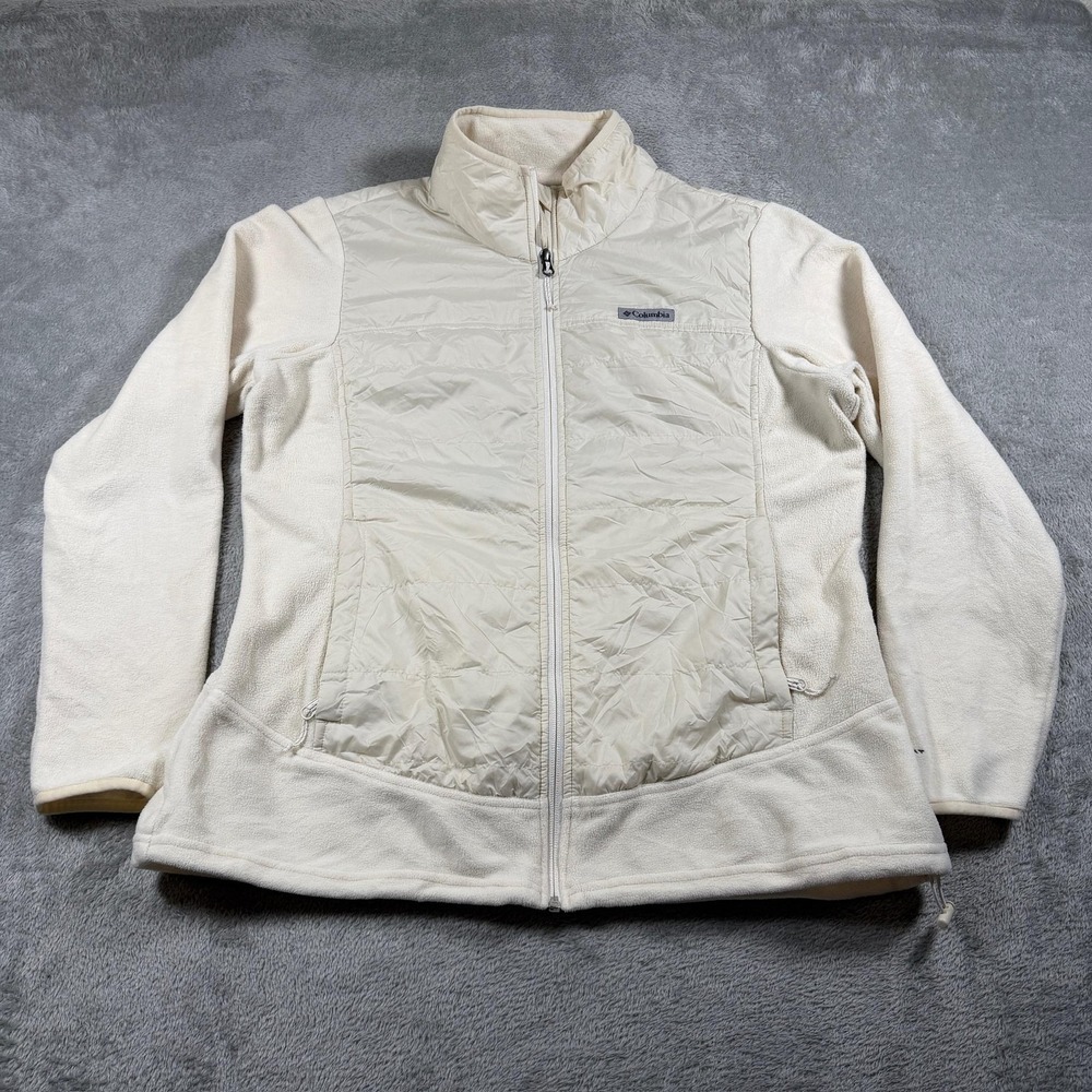 Columbia Jacket Womens XL White Omni-Heat Thermal Fleece Lined Quilted Full Zip